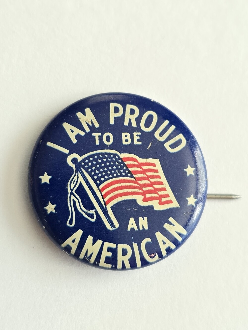 Vintage pin Proud to be American patriotic  flag brooch tin litho jewelry
